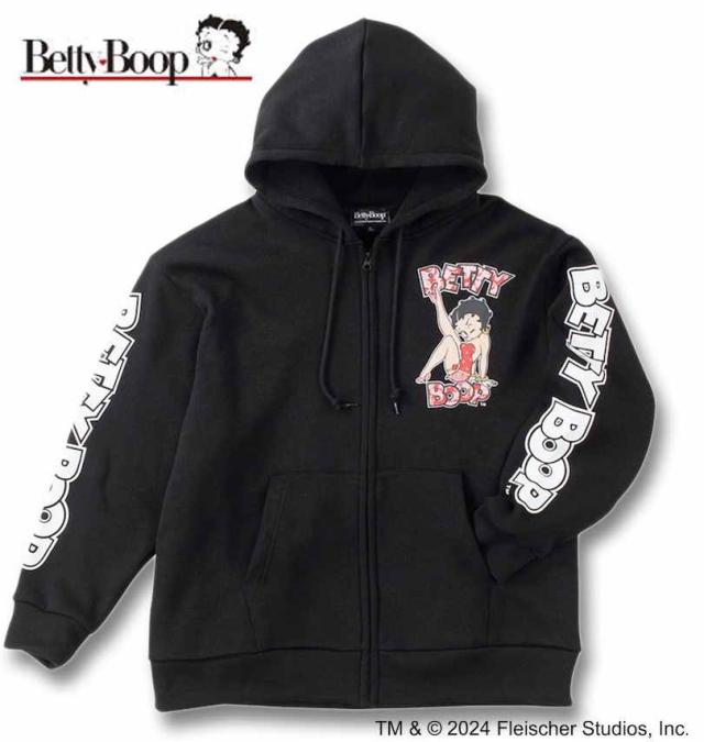 大きいサイズ BETTY BOOP ニットフリース プリント フルジップパーカー ブラック 3L 4L 5L 6L/1278-4631-2-110