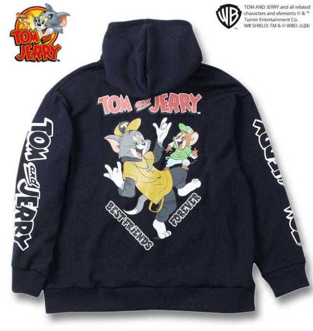 大きいサイズ TOM and JERRY ニットフリース プリント フルジップ パーカー ネイビー 3L 4L 5L 6L/1278-4636-1-110