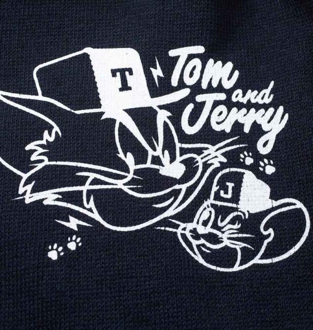 大きいサイズ TOM and JERRY ニットフリース プリント フルジップ パーカー ネイビー 3L 4L 5L 6L/1278-4636-1-110