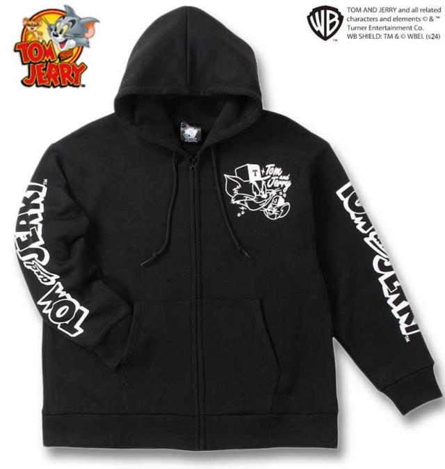 大きいサイズ TOM and JERRY ニットフリース プリント フルジップ パーカー ブラック 3L 4L 5L 6L/1278-4636-2-110