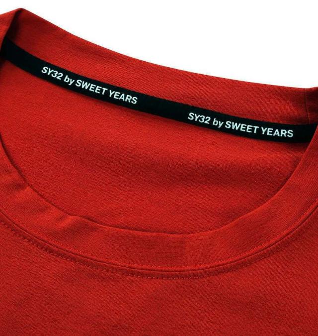 大きいサイズ SY32 by SWEET YEARS ハートパターン ボックスロゴ 長袖 Tシャツ レッド 3L 4L 5L 6L/1278-5600-1-110