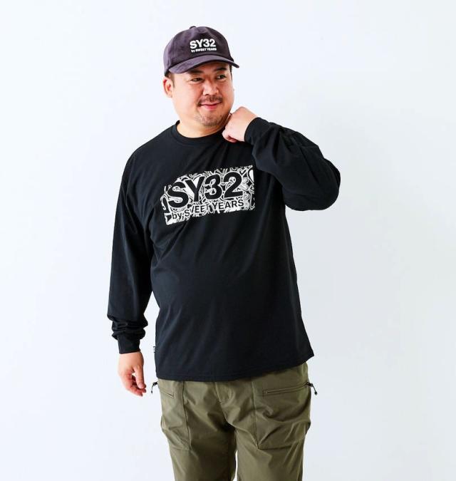 大きいサイズ SY32 by SWEET YEARS ハートパターン ボックスロゴ 長袖 Tシャツ ブラック 3L 4L 5L 6L/1278-5600-2-110