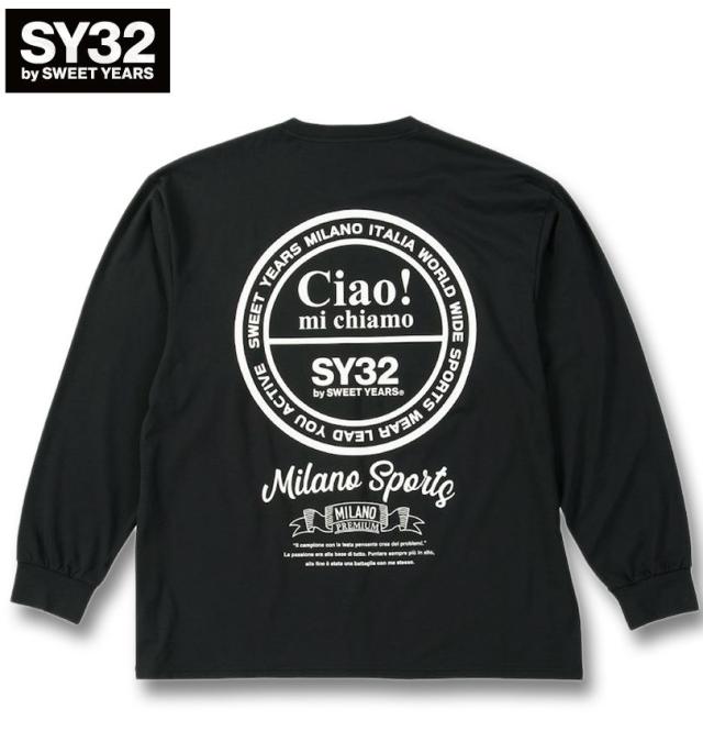 大きいサイズ SY32 by SWEET YEARS サークルロゴ 長袖 Tシャツ ブラック 3L 4L 5L 6L/1278-5601-2-110