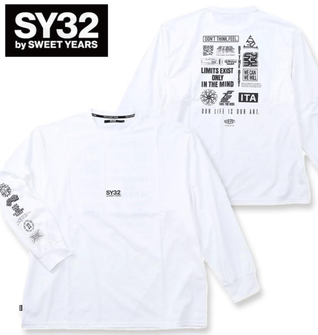 大きいサイズ SY32 by SWEET YEARS マルチロゴ 長袖 Tシャツ ホワイト 3L 4L 5L 6L/1278-6121-1-110