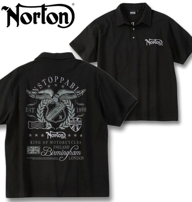 大きいサイズ Norton 半袖 ポロシャツ ロゴ 刺? プリント ブラック 3L 4L 5L 6L/1278-6291-2-110
