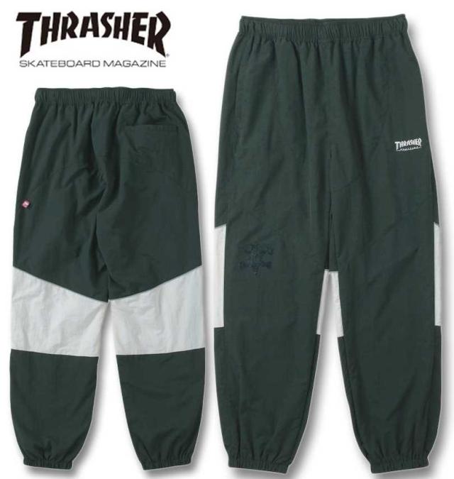 大きいサイズ THRASHER ナイロンワッシャー 裏メッシュ パンツ ダークグリーン×ホワイト 3L 4L 5L 6L/1274-4375-1-118