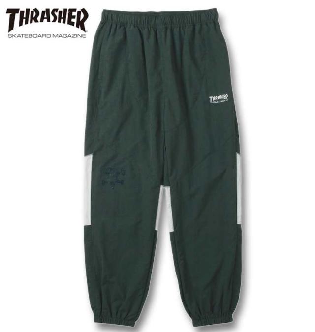 大きいサイズ THRASHER ナイロンワッシャー 裏メッシュ パンツ ダークグリーン×ホワイト 3L 4L 5L 6L/1274-4375-1-118