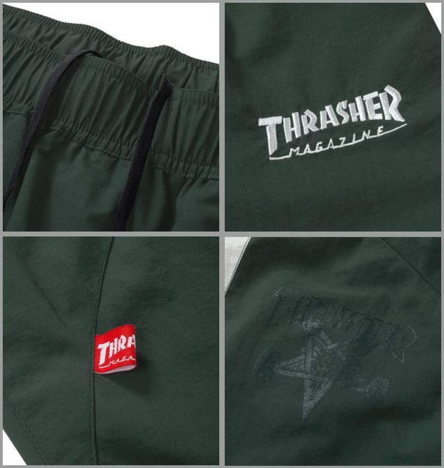 大きいサイズ THRASHER ナイロンワッシャー 裏メッシュ パンツ ダークグリーン×ホワイト 3L 4L 5L 6L/1274-4375-1-118