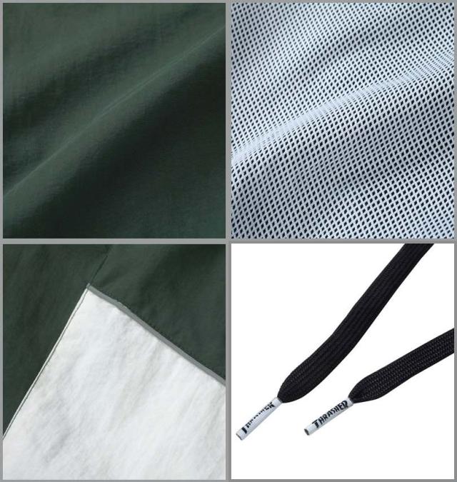 大きいサイズ THRASHER ナイロンワッシャー 裏メッシュ パンツ ダークグリーン×ホワイト 3L 4L 5L 6L/1274-4375-1-118