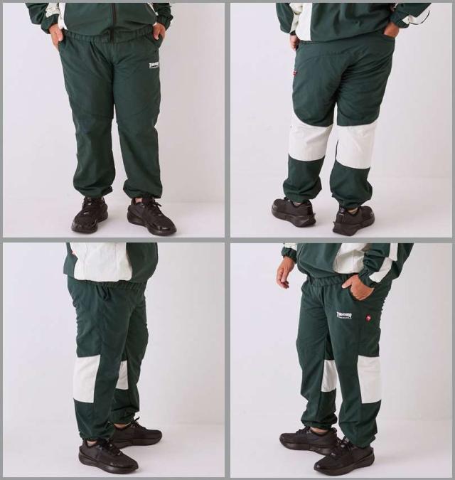 大きいサイズ THRASHER ナイロンワッシャー 裏メッシュ パンツ ダークグリーン×ホワイト 3L 4L 5L 6L/1274-4375-1-118
