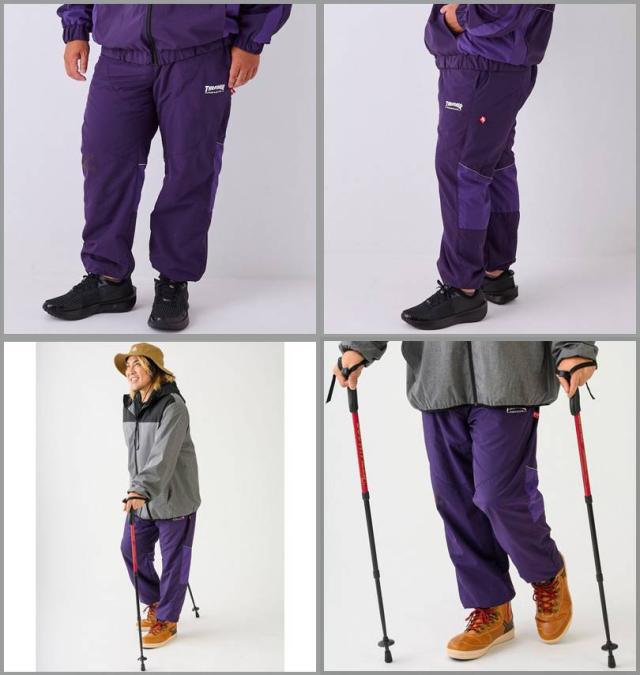 大きいサイズ THRASHER ナイロンワッシャー 裏メッシュ パンツ ダークパープル×パープル 3L 4L 5L 6L/1274-4375-3-118