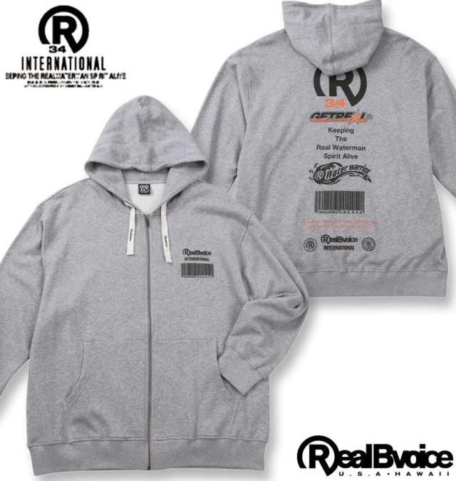 大きいサイズ RealBvoice BARCODE 裏毛 フルジップ パーカー グレー 3L 4L 5L 6L/1278-4353-1-118