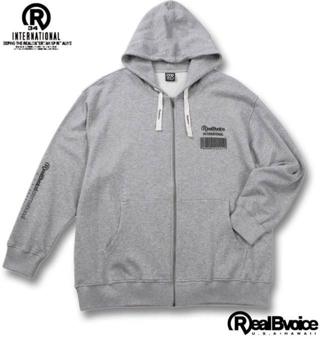 大きいサイズ RealBvoice BARCODE 裏毛 フルジップ パーカー グレー 3L 4L 5L 6L/1278-4353-1-118