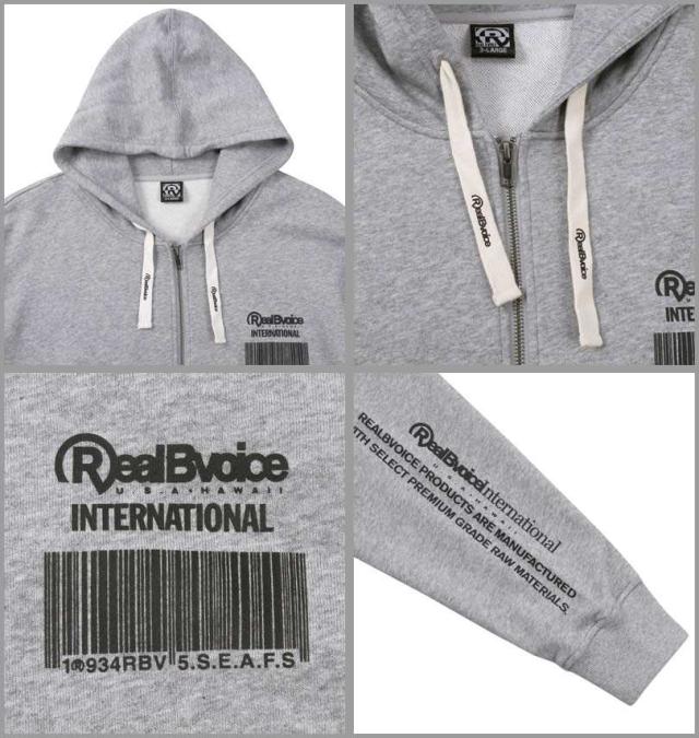 大きいサイズ RealBvoice BARCODE 裏毛 フルジップ パーカー グレー 3L 4L 5L 6L/1278-4353-1-118