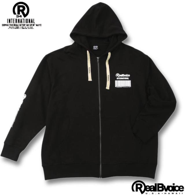 大きいサイズ RealBvoice BARCODE 裏毛 フルジップ パーカー ブラック 3L 4L 5L 6L/1278-4353-2-118