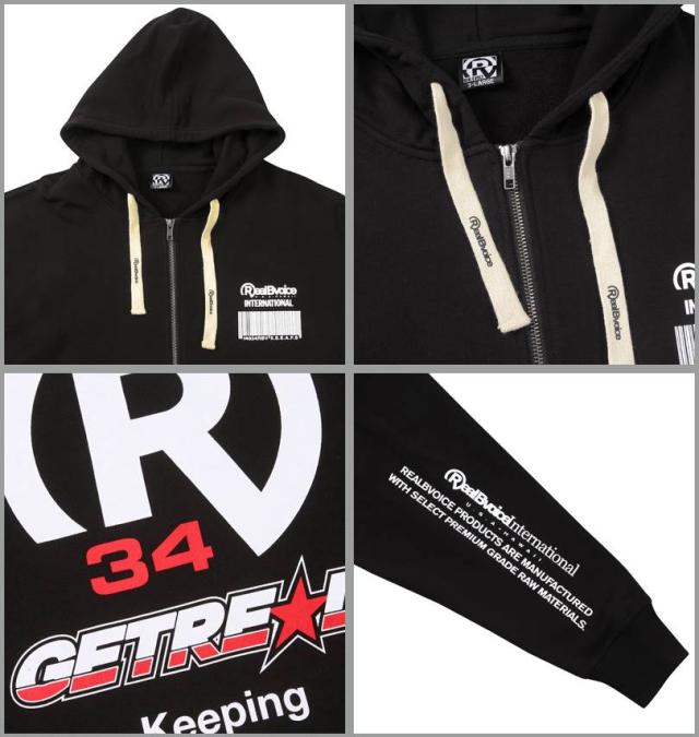 大きいサイズ RealBvoice BARCODE 裏毛 フルジップ パーカー ブラック 3L 4L 5L 6L/1278-4353-2-118