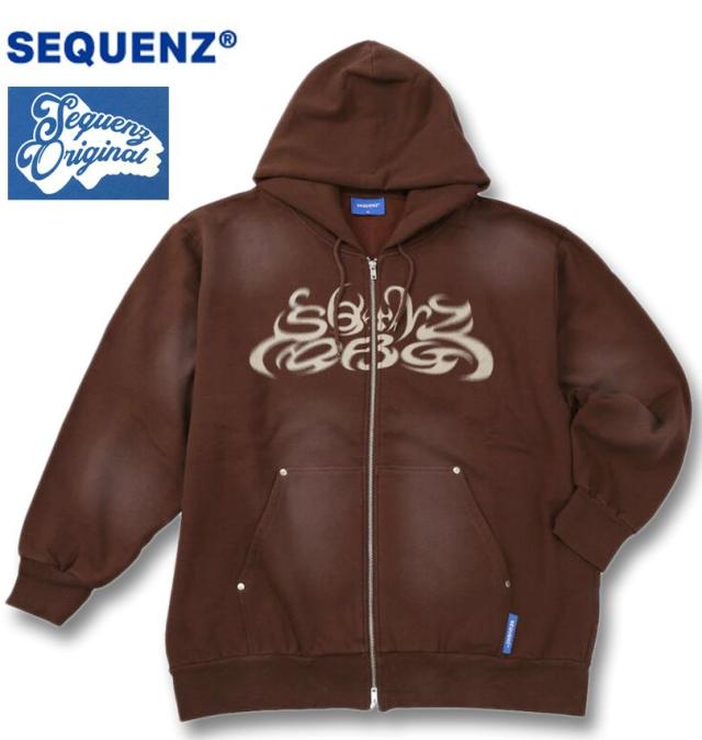大きいサイズ SEQUENZ パウダースプレー ブリーチ加工 フルジップ パーカー ブラウン 3L 4L 5L 6L/1258-5385-1-120