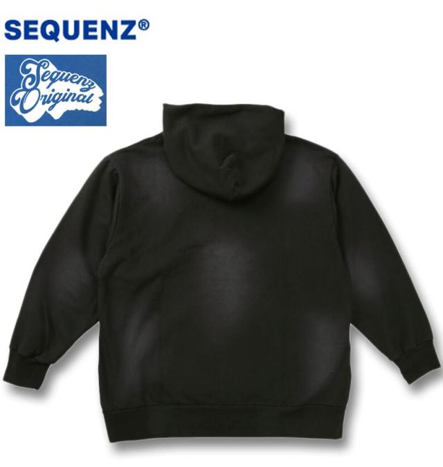 大きいサイズ SEQUENZ パウダースプレー ブリーチ加工 フルジップ パーカー ブラック 3L 4L 5L 6L/1258-5385-2-120