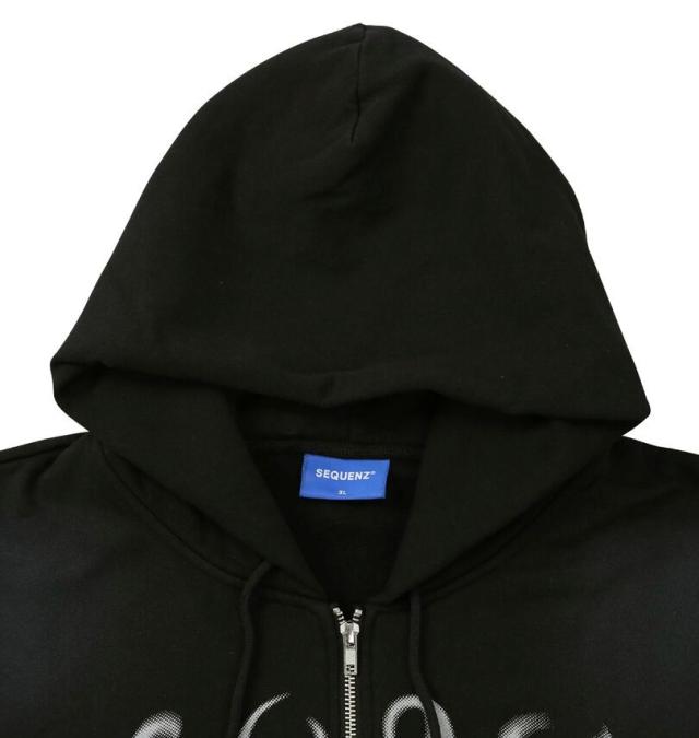 大きいサイズ SEQUENZ パウダースプレー ブリーチ加工 フルジップ パーカー ブラック 3L 4L 5L 6L/1258-5385-2-120