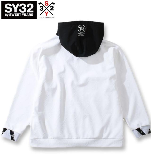大きいサイズ SY32 by SWEET YEARS ゴルフ ボンディング SYGジャガード フルジップ フーディ ジャケット ホワイト 3L 4L 5L 6L/1273-4357-1-320