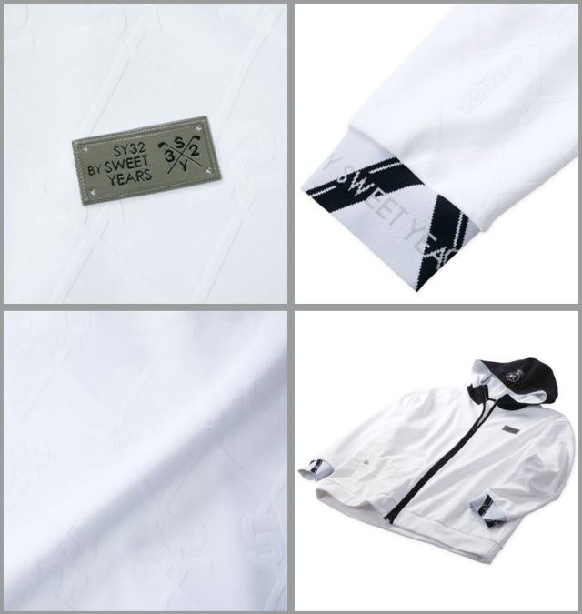 大きいサイズ SY32 by SWEET YEARS ゴルフ ボンディング SYGジャガード フルジップ フーディ ジャケット ホワイト 3L 4L 5L 6L/1273-4357-1-320