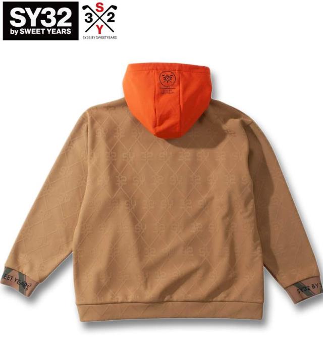 大きいサイズ SY32 by SWEET YEARS ゴルフ ボンディング SYGジャガード フルジップ フーディ ジャケット キャメル 3L 4L 5L 6L/1273-4357-3-320