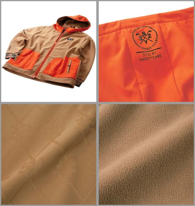 大きいサイズ SY32 by SWEET YEARS ゴルフ ボンディング SYGジャガード フルジップ フーディ ジャケット キャメル 3L 4L 5L 6L/1273-4357-3-320