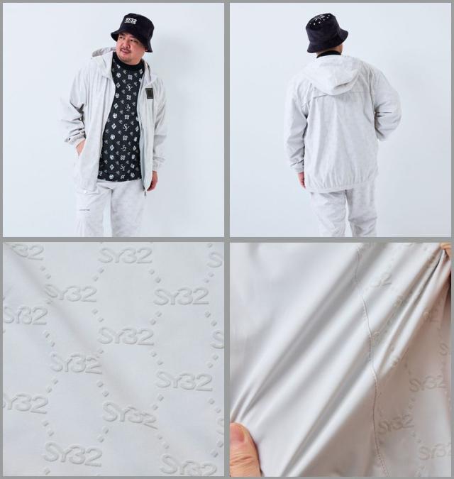 大きいサイズ SY32 by SWEET YEARS ゴルフ フロッキー ウーブンストレッチ フルジップ フーディ ジャケット ライトグレー 3L 4L 5L 6L/1273-5335-1-320