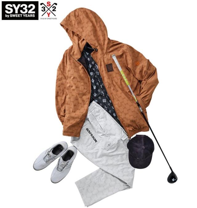 大きいサイズ SY32 by SWEET YEARS ゴルフ フロッキー ウーブンストレッチ フルジップ フーディ ジャケット キャメル 3L 4L 5L 6L/1273-5335-3-320
