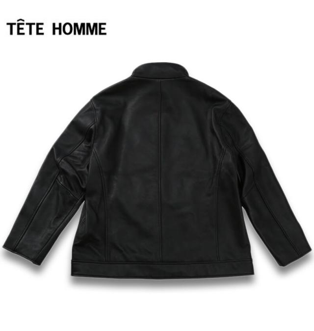 大きいサイズ TETE HOMME スタンドカラー レザーブルゾン ブラック 3L 4L 5L 6L/1273-5357-2-720