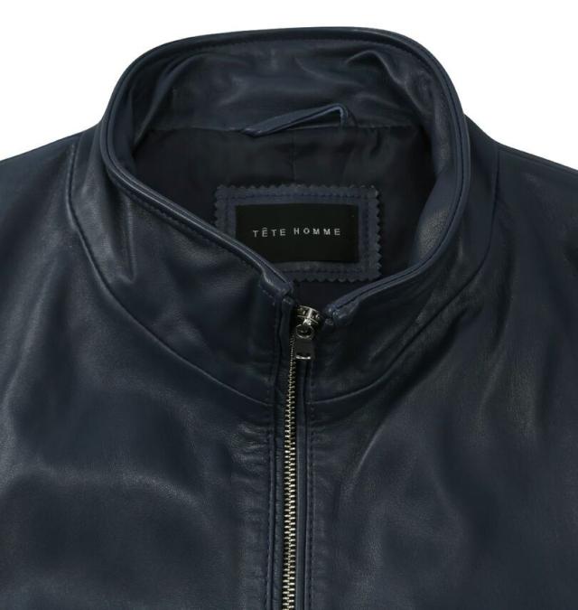 大きいサイズ TETE HOMME スタンドカラー レザーブルゾン ネイビー 3L 4L 5L 6L/1273-5357-3-720