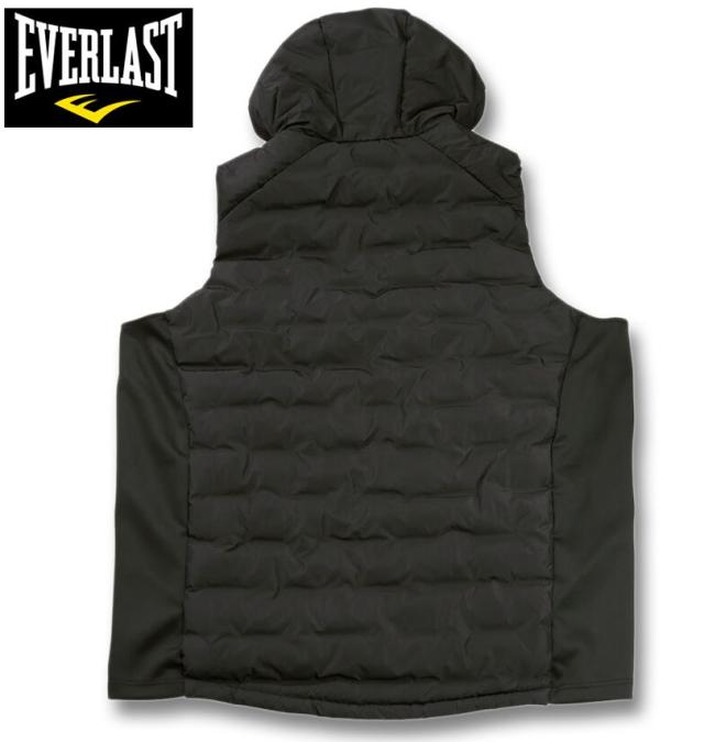 大きいサイズ EVERLAST 脇切替 防風 フード ベスト ブラック 3L 4L 5L 6L/1273-5391-2-120