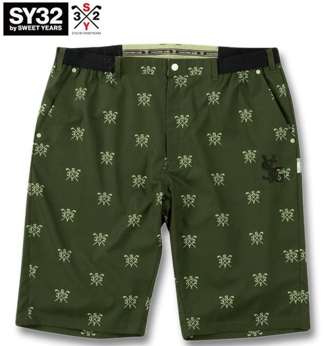 大きいサイズ SY32 by SWEET YEARS ゴルフ クロスロゴ グラフィック ハーフパンツ カーキ 3L 4L 5L 6L/1274-5206-2-220
