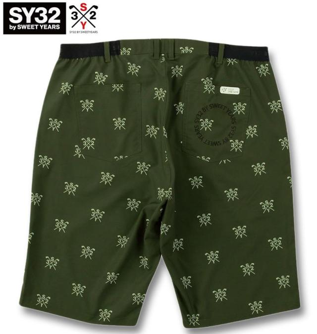大きいサイズ SY32 by SWEET YEARS ゴルフ クロスロゴ グラフィック ハーフパンツ カーキ 3L 4L 5L 6L/1274-5206-2-220