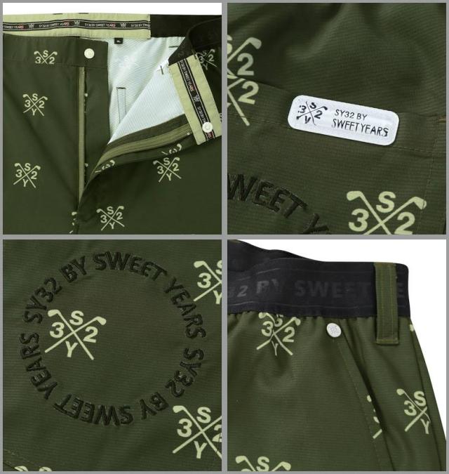大きいサイズ SY32 by SWEET YEARS ゴルフ クロスロゴ グラフィック ハーフパンツ カーキ 3L 4L 5L 6L/1274-5206-2-220