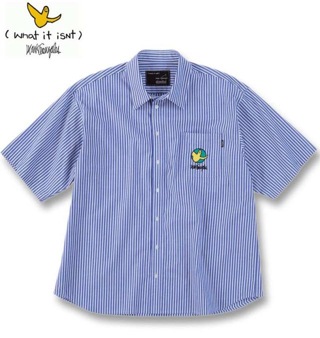 大きいサイズ (What it isNt) ストライプ 半袖シャツ ネイビー 3L 4L 5L 6L 8L/1277-5255-1-120