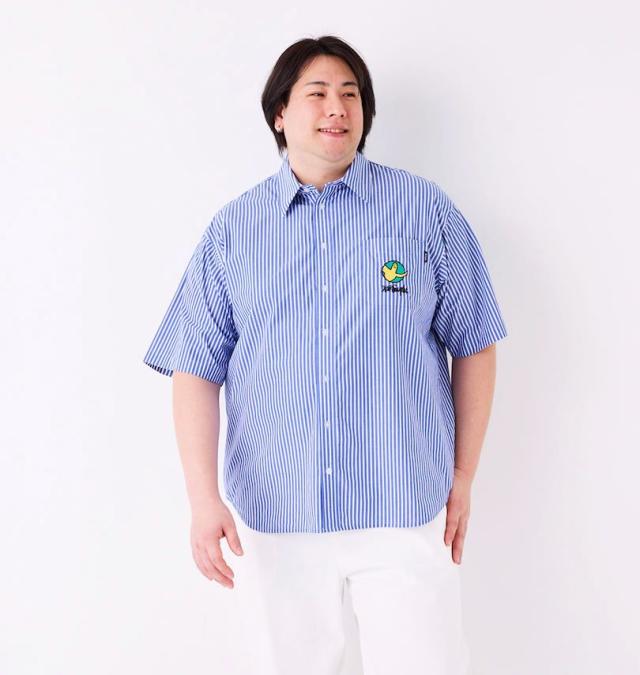 大きいサイズ (What it isNt) ストライプ 半袖シャツ ネイビー 3L 4L 5L 6L 8L/1277-5255-1-120