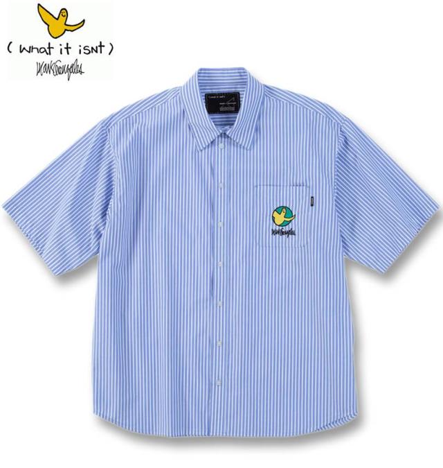 大きいサイズ (What it isNt) ストライプ 半袖シャツ サックスブルー 3L 4L 5L 6L 8L/1277-5255-2-120