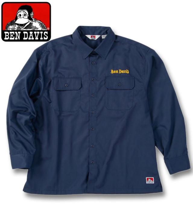 大きいサイズ BEN DAVIS 刺繍 ツイル ワークシャツ ネイビー 3L 4L 5L 6L/1277-5305-1-120