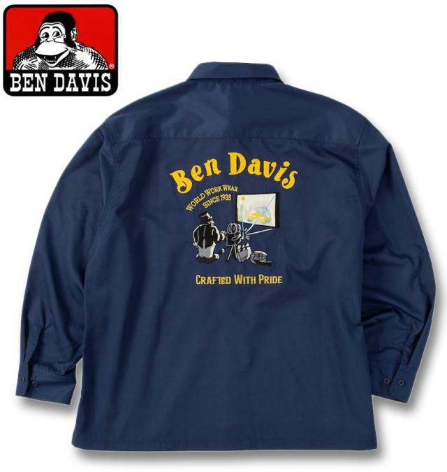 大きいサイズ BEN DAVIS 刺繍 ツイル ワークシャツ ネイビー 3L 4L 5L 6L/1277-5305-1-120