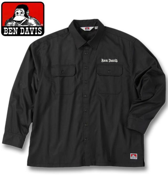 大きいサイズ BEN DAVIS 刺繍 ツイル ワークシャツ ブラック 3L 4L 5L 6L/1277-5305-2-120