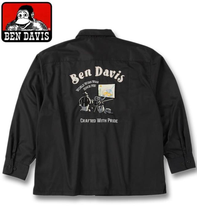 大きいサイズ BEN DAVIS 刺繍 ツイル ワークシャツ ブラック 3L 4L 5L 6L/1277-5305-2-120