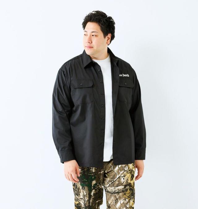 大きいサイズ BEN DAVIS 刺繍 ツイル ワークシャツ ブラック 3L 4L 5L 6L/1277-5305-2-120