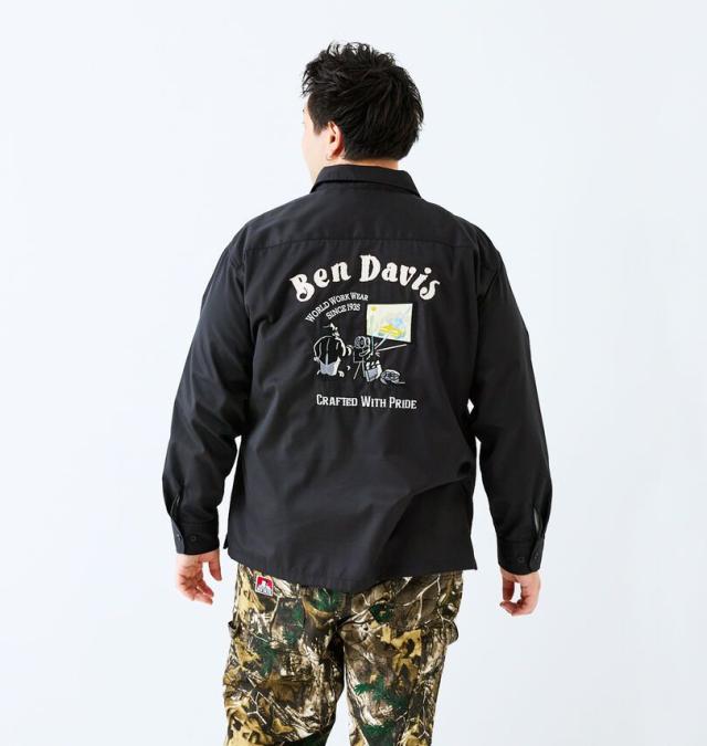 大きいサイズ BEN DAVIS 刺繍 ツイル ワークシャツ ブラック 3L 4L 5L 6L/1277-5305-2-120