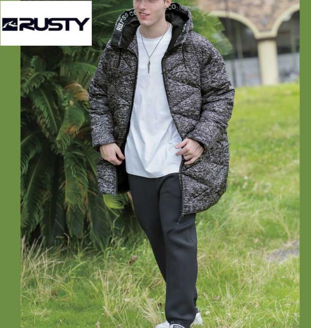大きいサイズ RUSTY 中綿ロングジャケット チャコールグレー杢 3L 4L 5L 6L 8L/1273-3341-1-228