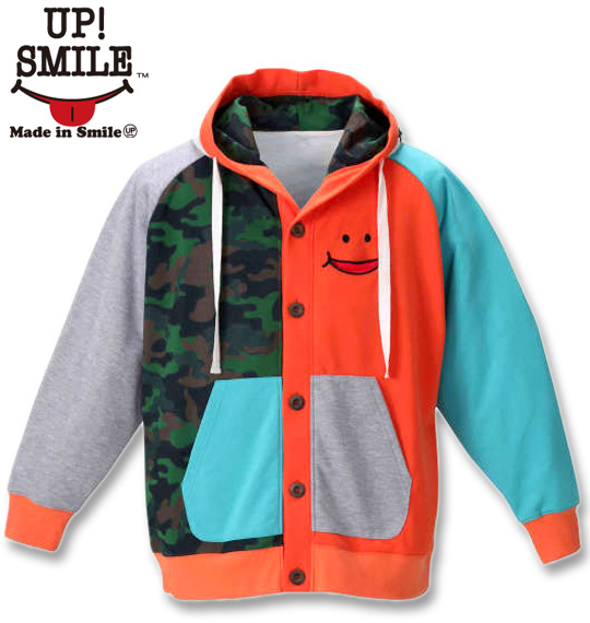 大きいサイズ UP!SMILE クレイジー切替パーカー オレンジ×カモ 3L 4L 5L 6L/1278-0382-2-128