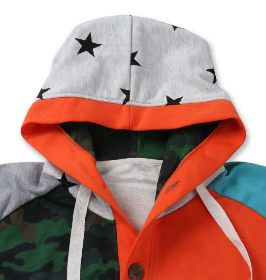 大きいサイズ UP!SMILE クレイジー切替パーカー オレンジ×カモ 3L 4L 5L 6L/1278-0382-2-128