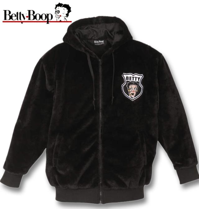 大きいサイズ BETTY BOOP フェイクファーフルジップパーカージャケット ブラック 3L 4L 5L 6L/1278-2398-2-128