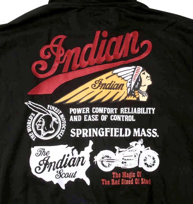 大きいサイズ INDIAN MOTOCYCLE 裏毛刺繍&プリントフルジップパーカー ブラック 3L 4L 5L 6L/1278-3346-2-128