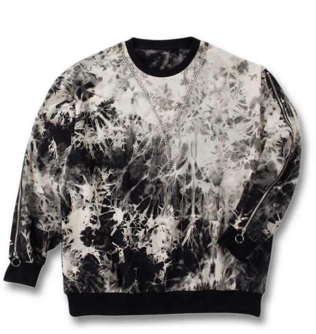 大きいサイズ PSYCHO NATION 袖ジップ ネックレス付 クルートレーナー タイダイ 3L 4L 5L 6L/1278-4305-1-128